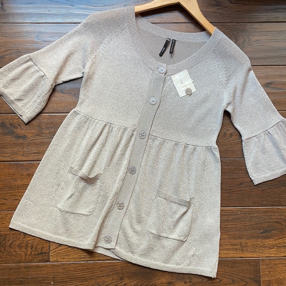 NWT Takeout silver metallic cardigan peplum waist
